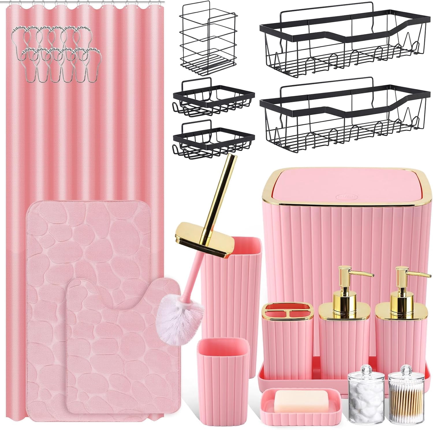 30PC Bathroom Accessories Set - Gorgeous Pink Bathroom Set, Bathroom ...
