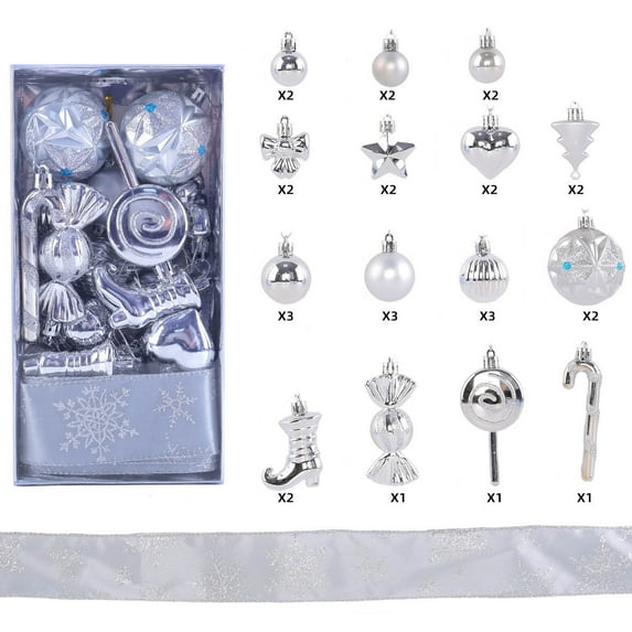 30PC Christmas Ornament Set, 30-Piece Holiday Decorations, Assorted Shapes with Ribbons, Festive Tree Decor for Home