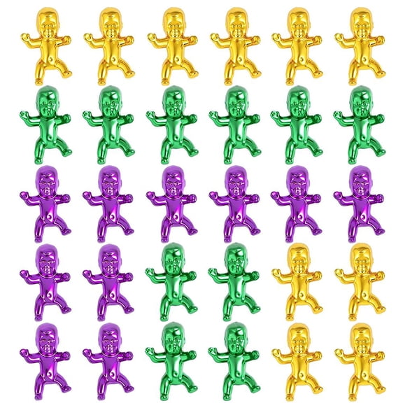 30PC Mardi Gras King Cake Babies Mini Plastic Figurines, Reusable Cute Tiny Baby Shower Favors for Party Cake Decorations