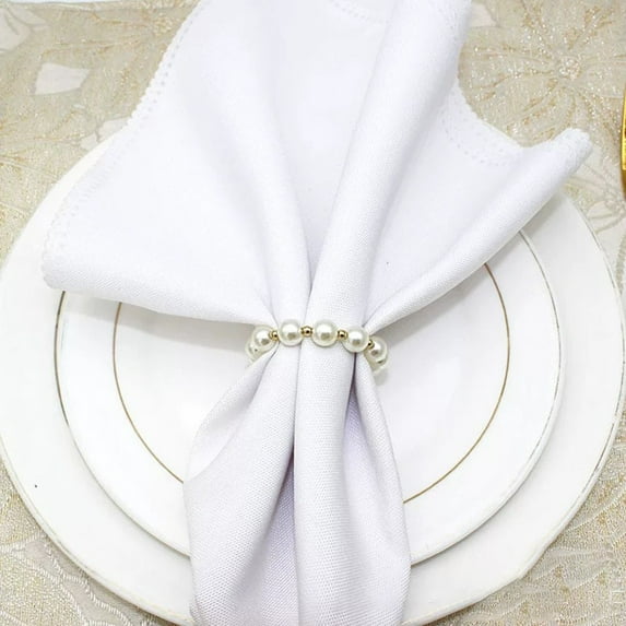 30PC Pearl Napkin Rings, Silver Napkin Ring Holder, Wedding Beaded Napkin Rings