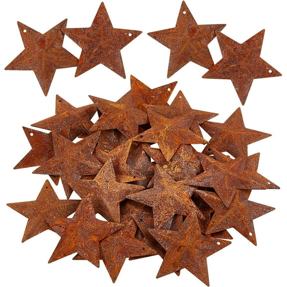 30PCS 1.5" Rusty Metal Barn Star Vintage Primitives Country Decor Tin Steel Stars with Holes Rustic Ornament Original Retro Accents for Patriotic 4th of July Home Farmhouse Holiday