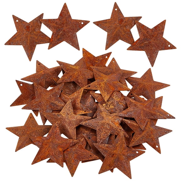 30PCS 1.5" Rusty Metal Barn Star Vintage Primitives Country Decor Tin Steel Stars with Holes Rustic Ornament Original Retro Accents