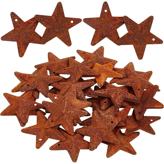 30PCS 1" Vintage Rusty Mini Metal Barn Star Primitives Small Tin Steel Stars with Holes Original Iron Ornament Retro Accents for Patriotic 4th of July Farmhouse Holiday Handmade for DIY