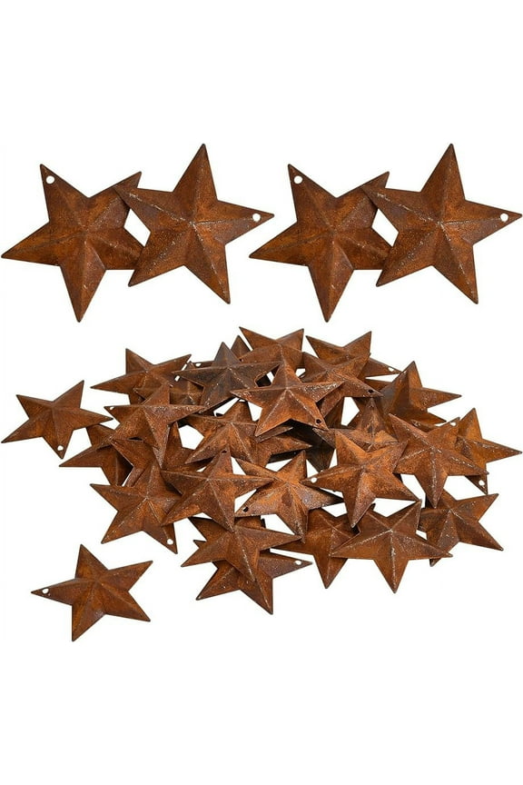 30PCS 2 Inch Metal Rusty Barn Star Antique Primitives Rustic Country Tin Steel Stars Accents