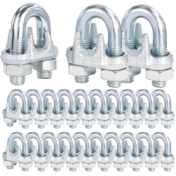 30PCS 3/8" M10 Zinc-Plated Wire Rope Clamps – Heavy Duty U-Bolt Cable Clips (Silver)