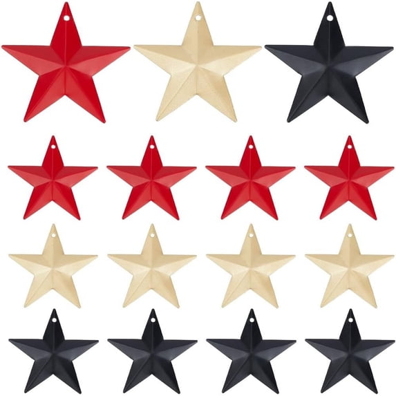 30PCS 3 Colors 1.6 Inch Metal Star Decor Barn Star with Hole Iron Vintage Texas Stars Arts Hanging Decors for Crafts House Christmas 4th of July Indoor Outdoor Farmhouse Country Decor Colorful
