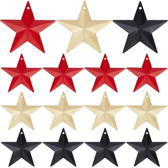 30PCS 3 Colors 2.4 Inch Metal Star Decor Barn Star with Hole Iron Vintage Texas Stars Arts Hanging Decors for Crafts Western Country House Farmhouse Christmas 4th of July Indoor Outdoor