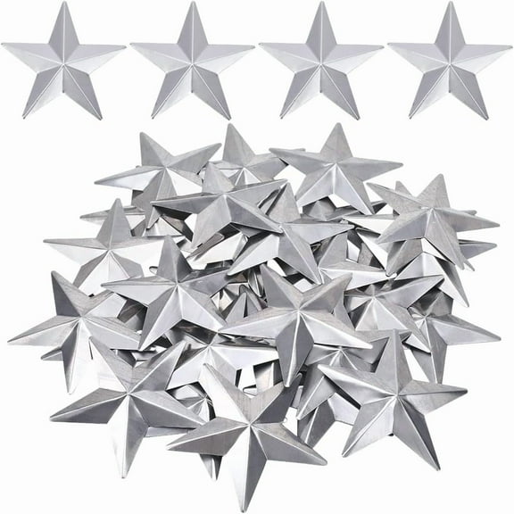 30PCS 3 Inch Galvanized Metal Stars Vintage Rustic Silver Primitive Stars Three Dimensional Christmas Tree Patriotic Ornament