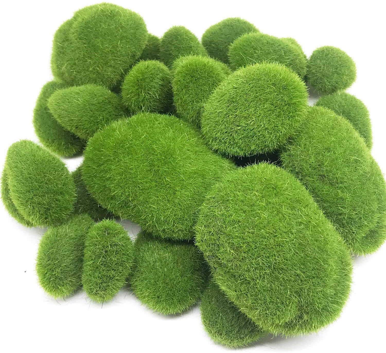 30PCS 3 Size Artificial Moss Rocks Decorative, Green Moss Balls,Moss Stones, Green Moss Covered Stones, Fake Moss Decor for Floral Arrangements, Fairy Gardens and Crafting