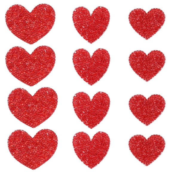 30PCS 3 Sizes Large Rhinestone Applique Bling Heart Shape Patch Red Adhesive Glitter Repair Patch Iron on Patches for Clothing Bag