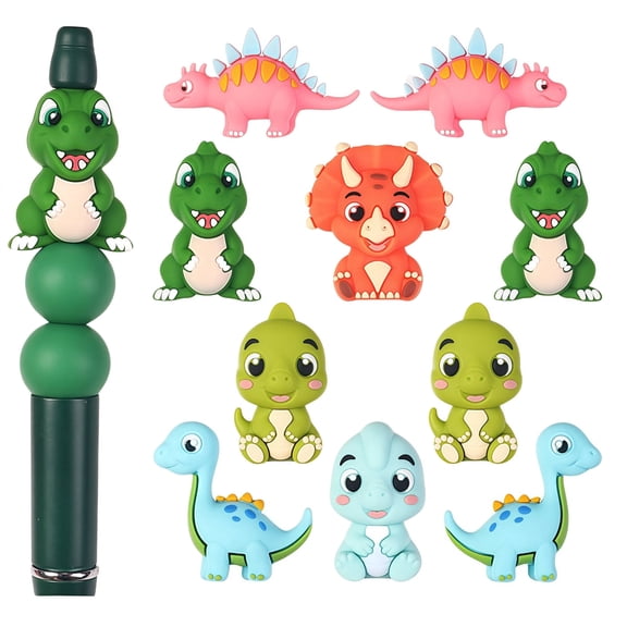 30PCS 3D Cartoon Dinosaur Silicone Focal Beads, Soft Charm for Keychain Making, Cute Charms for Pens Bracelets Necklaces, DIY Craft Jewelry Making Supplies