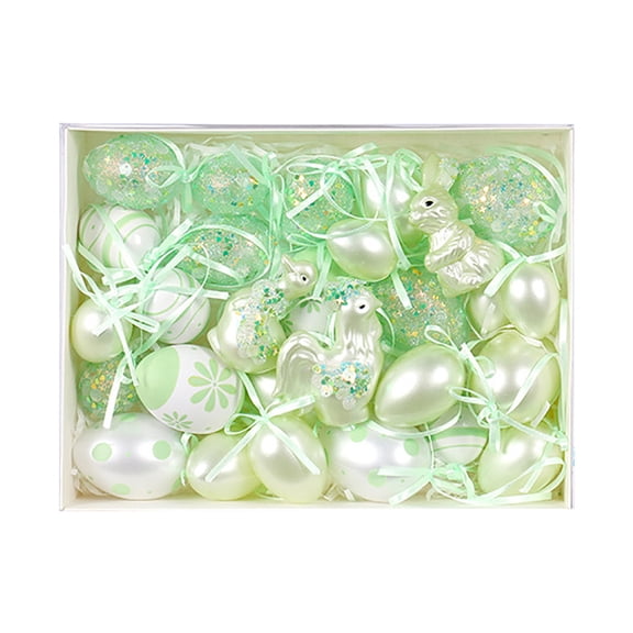 30PCS 4 Sizes Easter Hanging Eggs Macaron Assorted Shatterproof Easter Eggs Ornaments with Bunny Chicken Duck Figurines Exquisite Hanging Pandent for Tree Basket Decor Party Favors (Yellow)