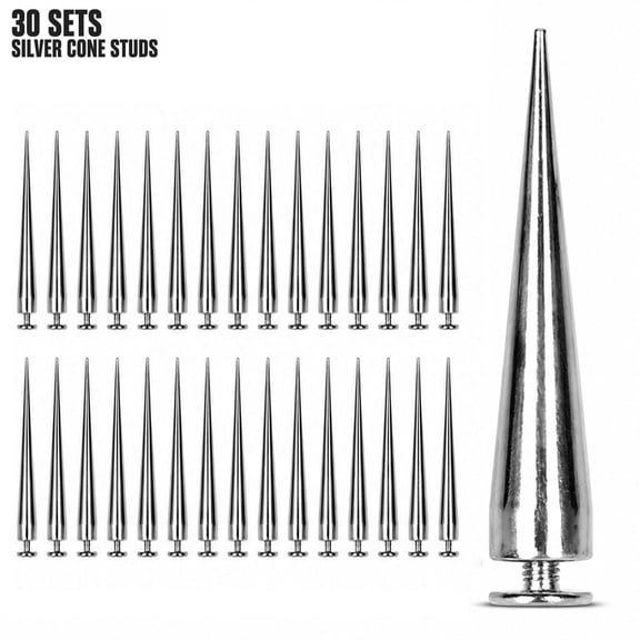 30PCS 40MM Silver Cone Spikes & Studs | Punk Rock Bullet Rivets | Screwback DIY Metal Studs for Leather Craft, Jackets, Clothing & Accessories