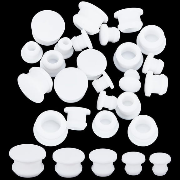 30PCS 5 Sizes White Silicone Stoppers for Salt and Pepper Shakers 15/64 9/32 23/64 7/16 33/64 Inch Salt Plug Stopper Replacement Bottle Caps Reusable Round End Cap Corks for Bottles