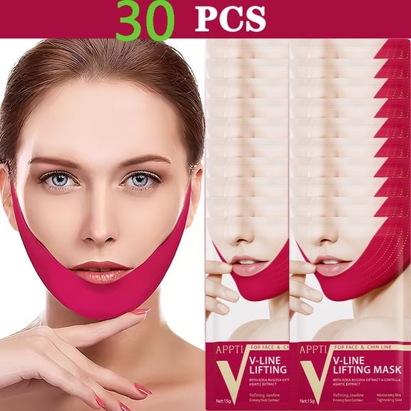 30PCS APPTI Professional Red V-Line Contour Lifting Mask, Firming Facial Mask for Defined Chin & Jawline, Enhance Overall Skin Elasticity