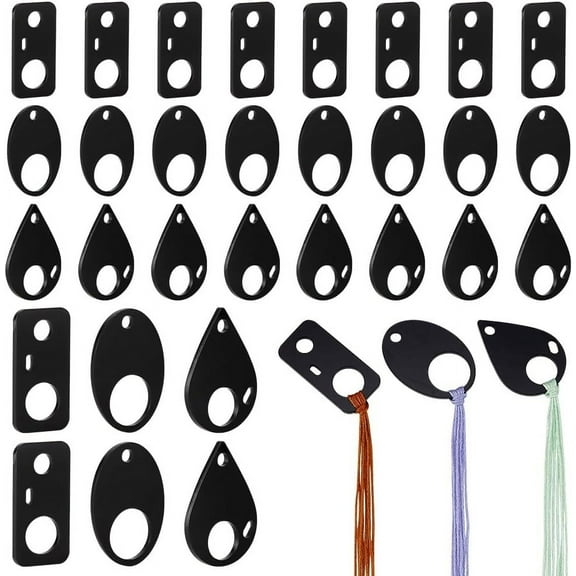 30PCS Acrylic Embroidery Floss Drop 3 Style Black Acrylic Thread Drops Floss Bobbins Cross Stitch Thread Bobbins Floss Chips for DIY Craft Sewing Thread Storage