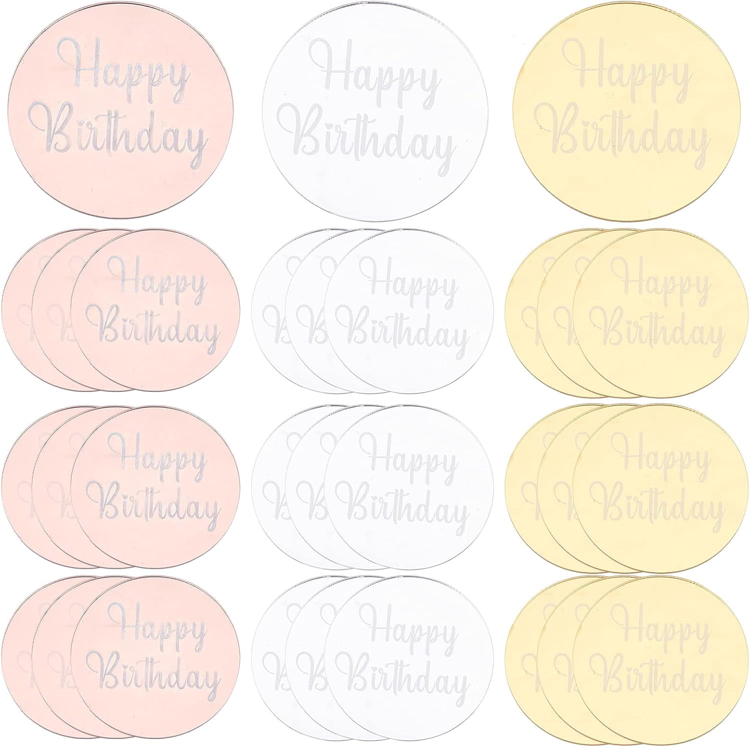 30PCS Acrylic Happy Birthday Cupcake Toppers Cake Topper Disc Mirror ...