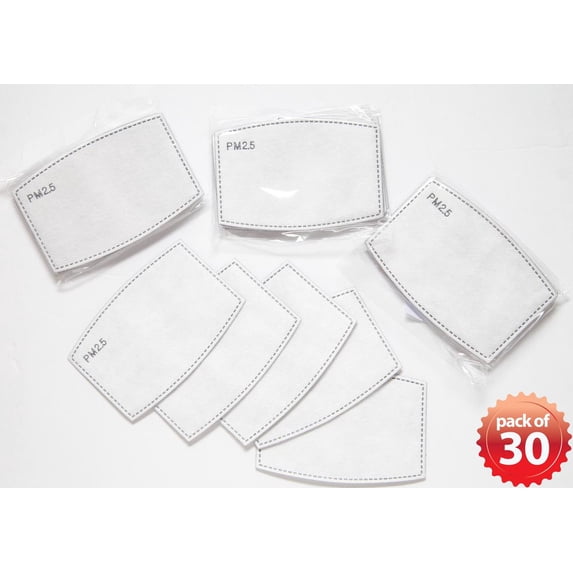 30PCS Adults PM 2.5 Activated Carbon Filter 5 Layers Replaceable Insert Filter Pad for Mask