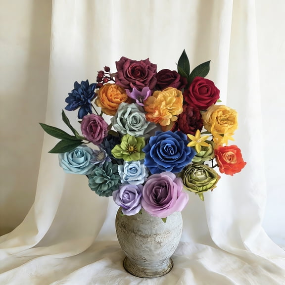 30PCS Artificial Flowers Bulk for DIY, Silk & Foam Floral Arrangement Kit with Wire Stems, Spring Pastel Fake Flowers for Wedding, Easter, Mother's Day, Bouquet & Home Decor, Rainbow