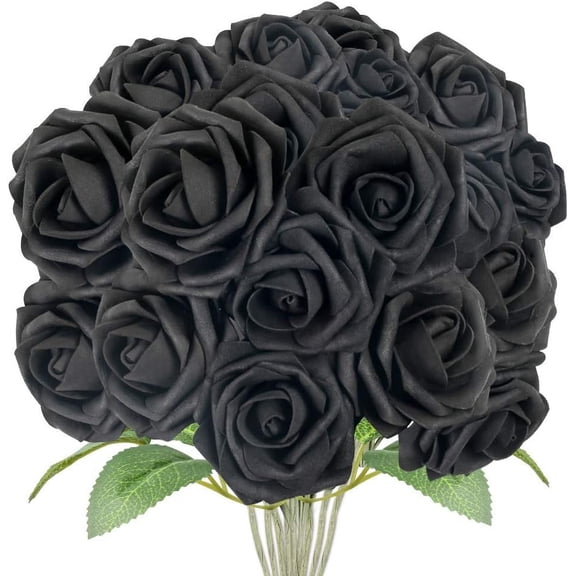 30PCS Artificial Flowers, Faux Black Roses for Halloween Party and Gothic Decoration