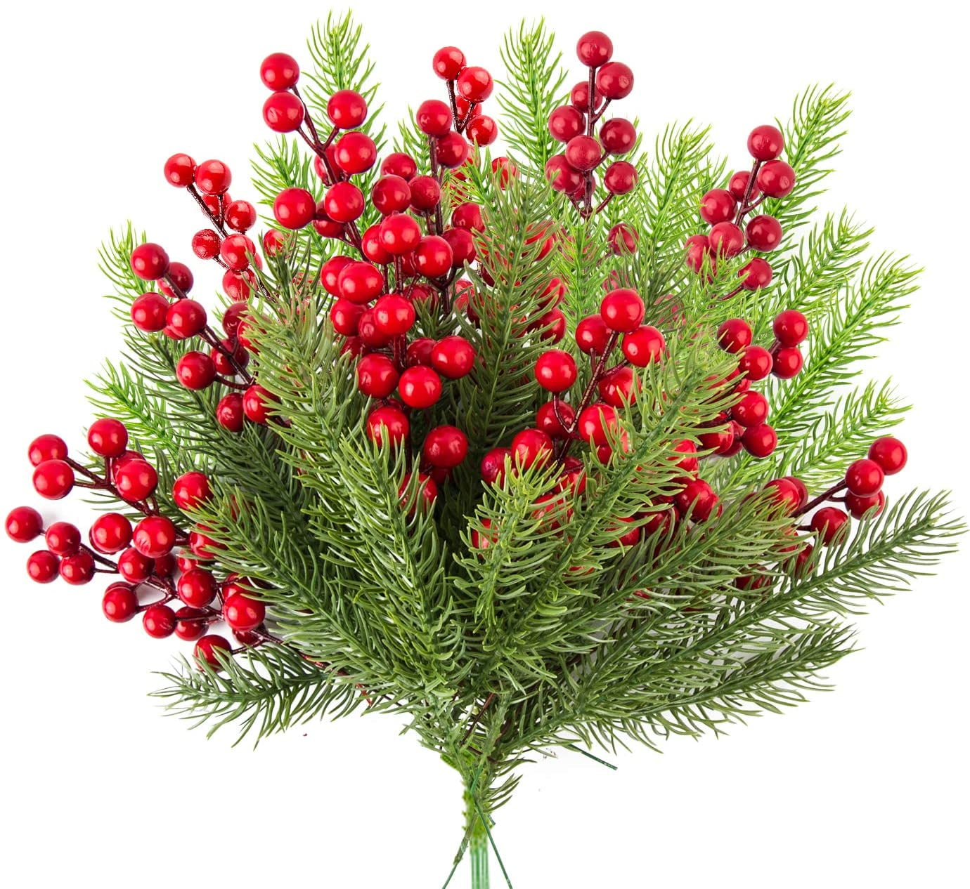 30PCS Artificial Pine Branches Christmas Holly Berries Artificial Red