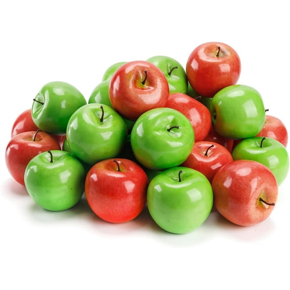 30PCS Artificial Red and green Apples, Fake Fruit Lifelike Simulation Apples for Home Kitchen Table Basket Decoration, 3.4" x 3.2"