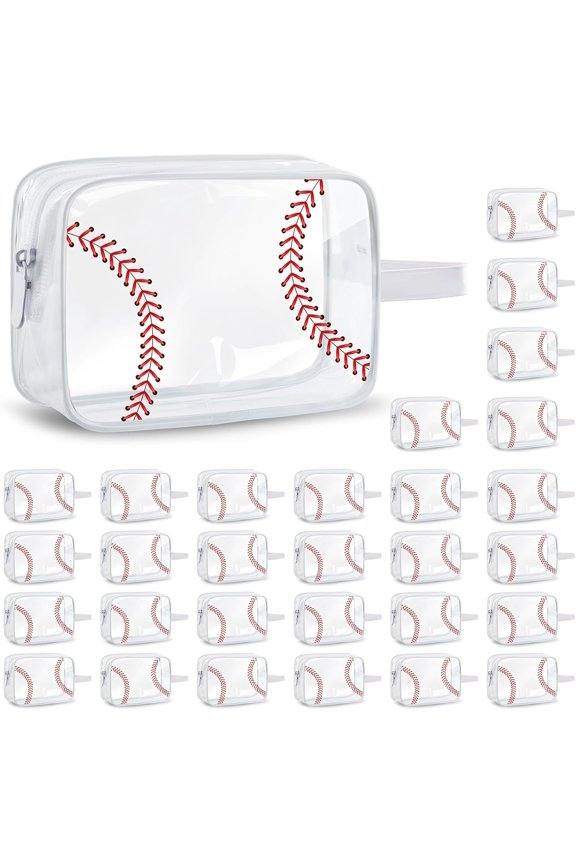 30PCS Baseball Snack Bags - Baseball Bags for Team Gift Treats,Baseball Goodie Bags, Sports Cosmetic Bag,Waterproof Clear Pvc Toiletry Bag for Baseball Lover,Travel,Birthday Party Gifts