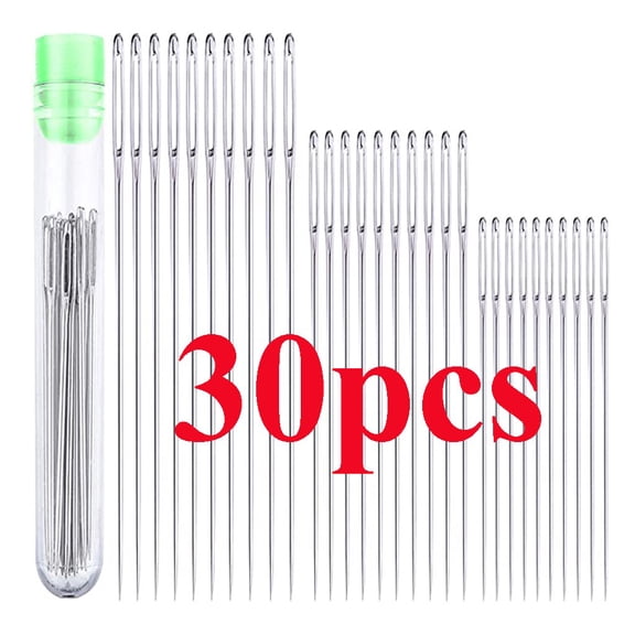 30PCS Big Eye Hand Sewing Needles – Stainless Steel Large-Eye Needles in 3 Sizes (40/50/61mm) for Quilting, Leather, Canvas, Shoe Repair & Heavy Duty Sewing – Includes Storage Tube