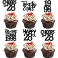 thumbnail image 1 of 30PCS Black 28th Birthday Cupcake Toppers Glitter Twenty Eight Happy 28th Straight Outta 1998 Cupcake Picks for Cheers to 28 Years Birthday Wedding Anniversary Party Cake Decorations Supplies, 1 of 7
