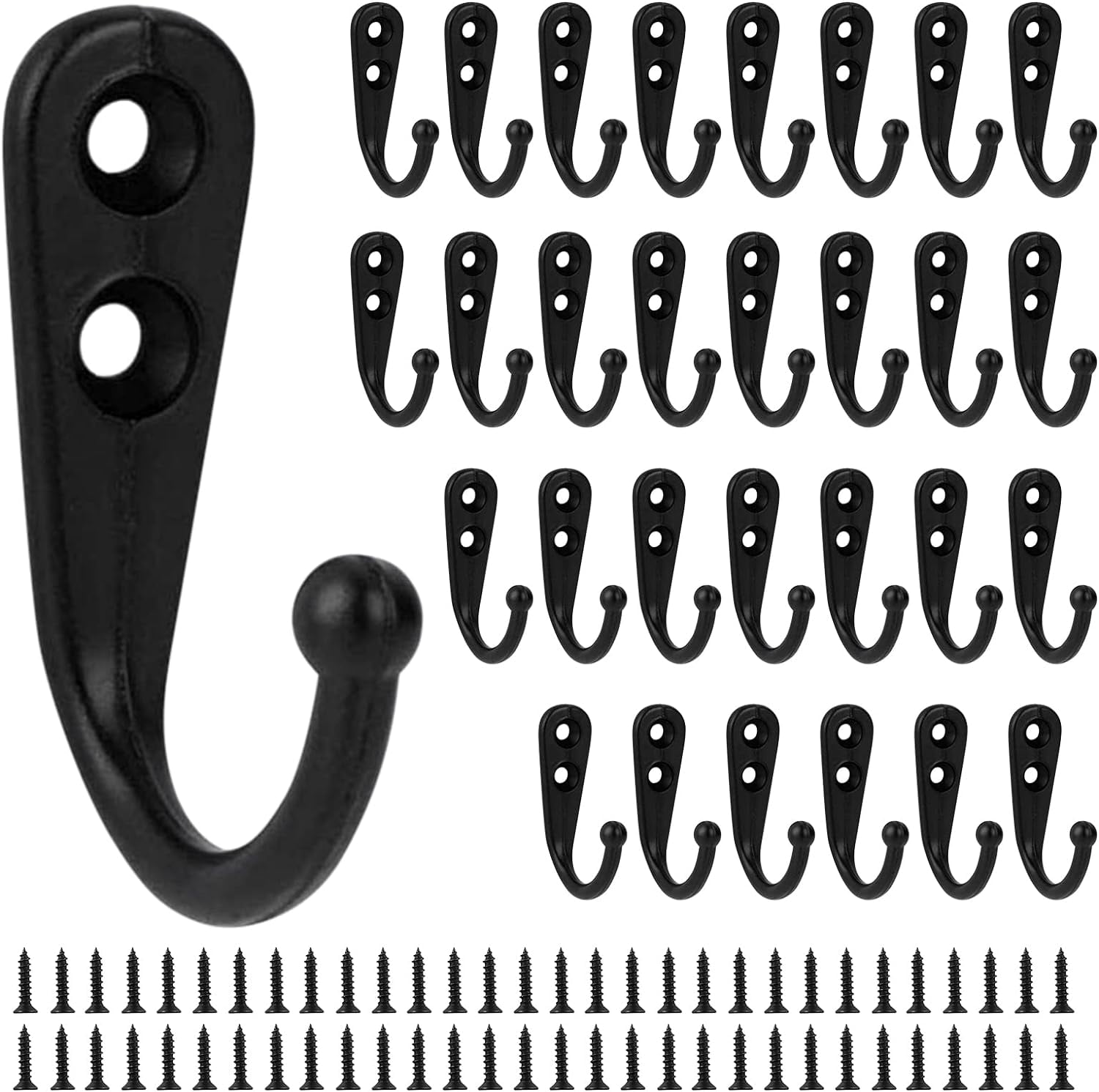 30PCS Black Hooks for Hanging Towel, Wall Mounted Coat Hooks Robe Hook ...