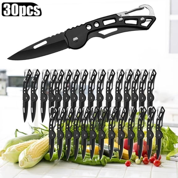 30PCS Black Multi-function Fruit Cutting Knife Boning Butcher Knife Stainless Steel Pocket Folding Knife Camping Knife Small Knife For Outdoor BBQ Meat Cleaver Utility Knife