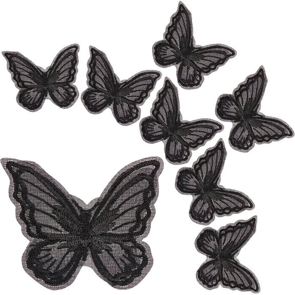 30PCS Butterfly Lace Trim Double Layers Organza Black Butterfly Lace Fabric Sewing Embroidery Applique Patches for DIY Craft Wedding Bride Hair Accessories Dress Curtain diy