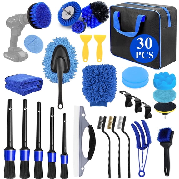 cyrico 30 PCS Car Detailing Kit with Wash Brush Set and Auto Detailing Tools for Interior Exterior Wheels