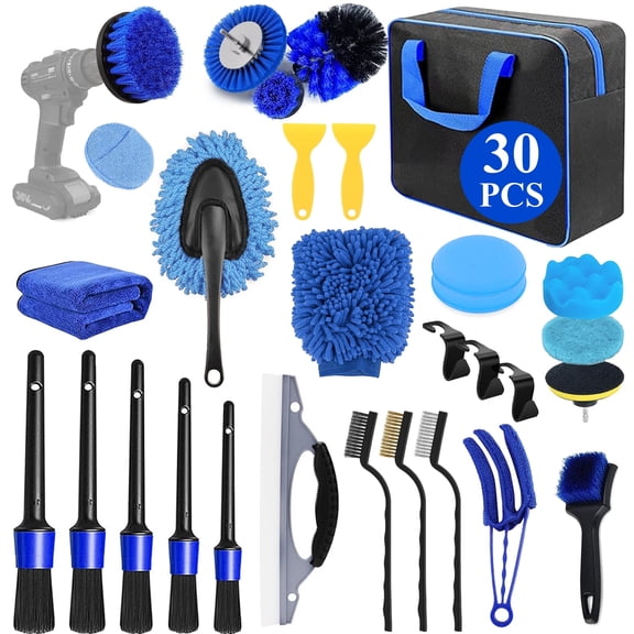 cyrico 30PCS Car Detailing Kit, Car Wash Brush Set and Auto Detailing Tools for Interior Exterior Wheels,Professional Car Care Kit