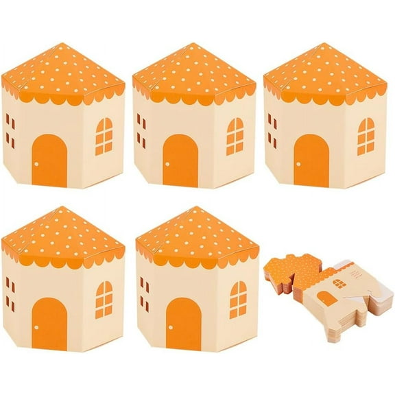 30PCS Castle House Shaped Gift Boxes 3.3x3x3.7 inch Dark Orange Kraft Paper Candy Boxes Gift Bag Bakery Boxes for Gift Giving Holiday Wedding Baby Shower Party Favor Dark Orange