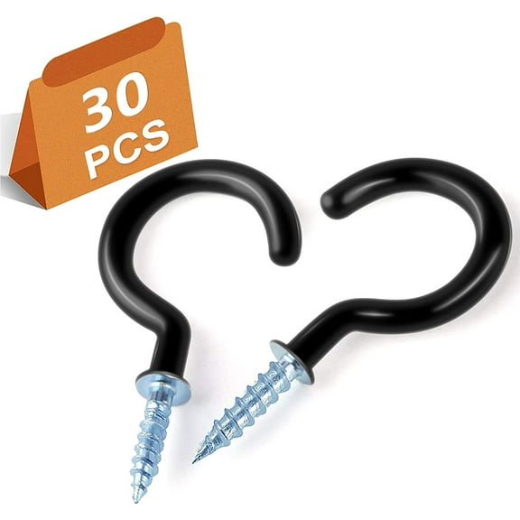 30PCS Ceiling Hanging Hooks Screw Cup Hooks Utility Black Screw-in Hooks Heavy Duty Mug Cup Hook Holders