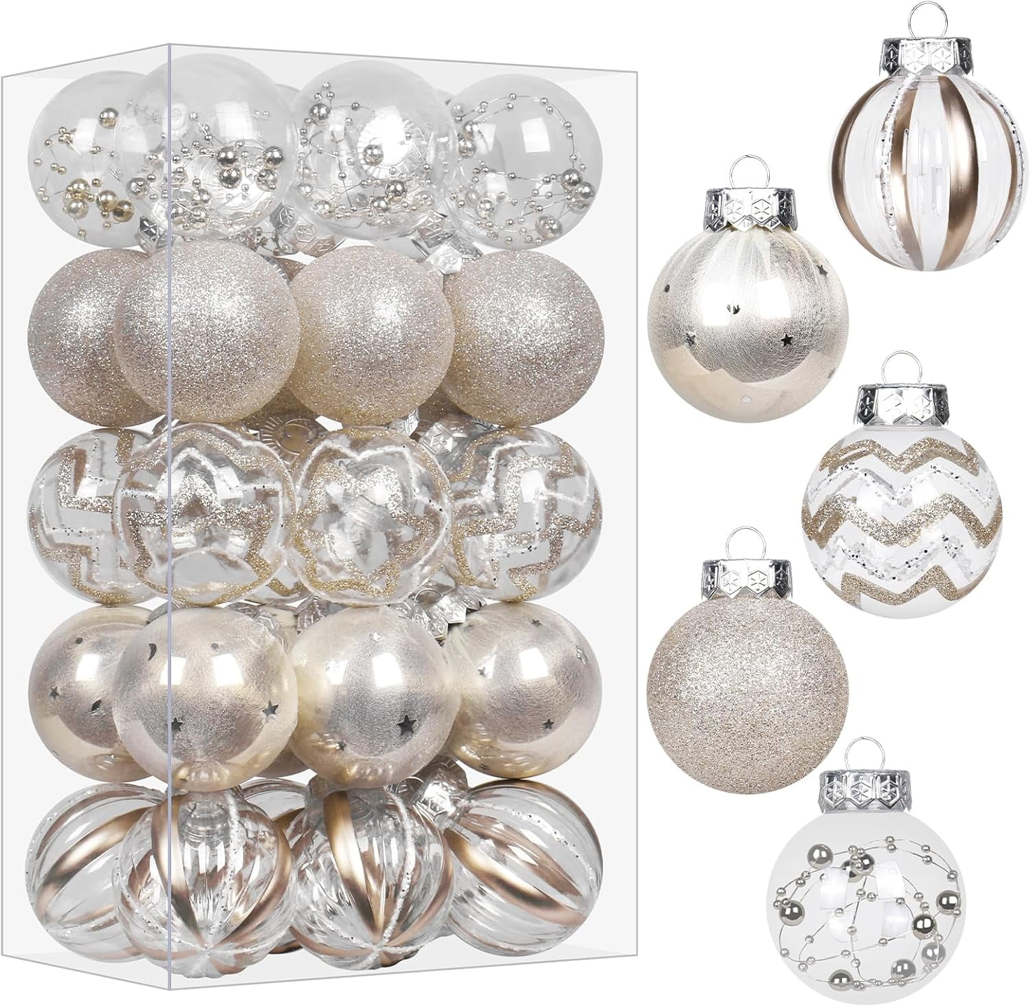 30PCS Champagne Christmas Ornaments Set, 60MM/2.36" Clear Plastic ...