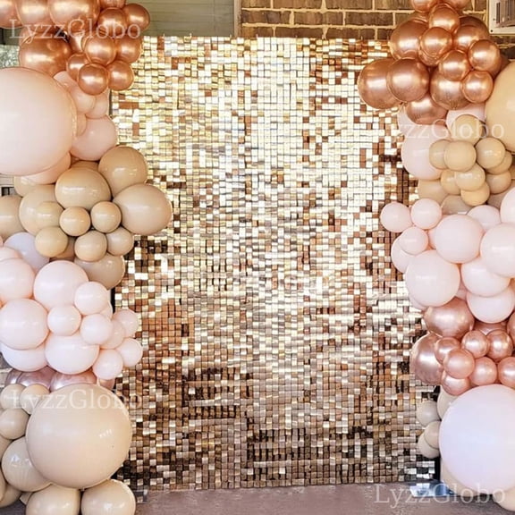 30PCS Champagne Gold Shimmer Backdrop Panel 5x6FT Shiny Champagne Square Sequin Wall Panel for Wedding Birthday Anniversary Decor