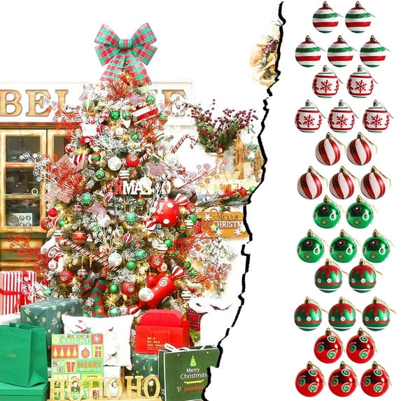 30PCS Christmas Ball Ornaments 2.330 Inch Shatterproof Baubles Set Hanging Decorations for Xmas Tree Holiday Party Wedding Event Home Festive Decor Bulk Pack