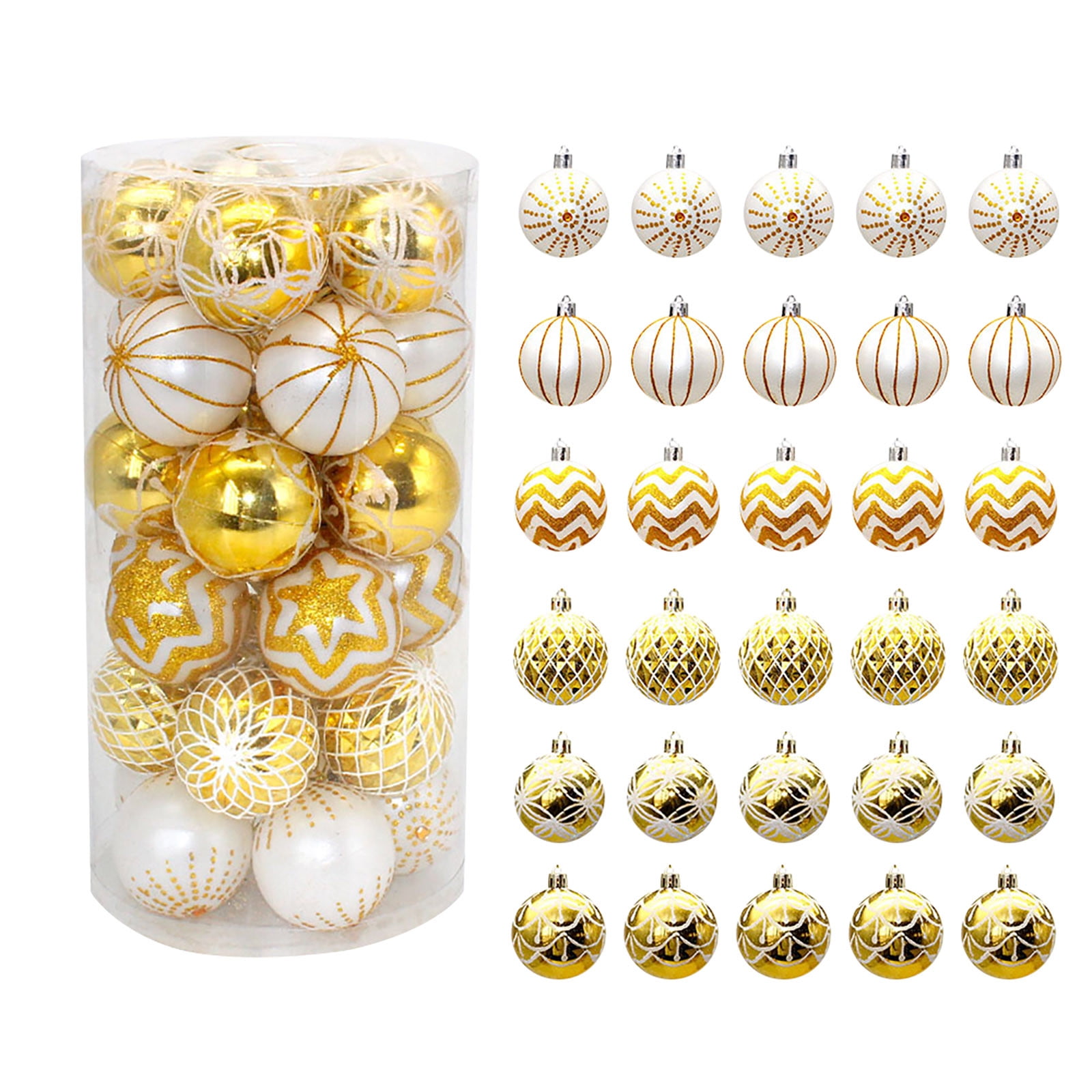30-Piece Gold and White Shatterproof Plastic Christmas Ornaments Set