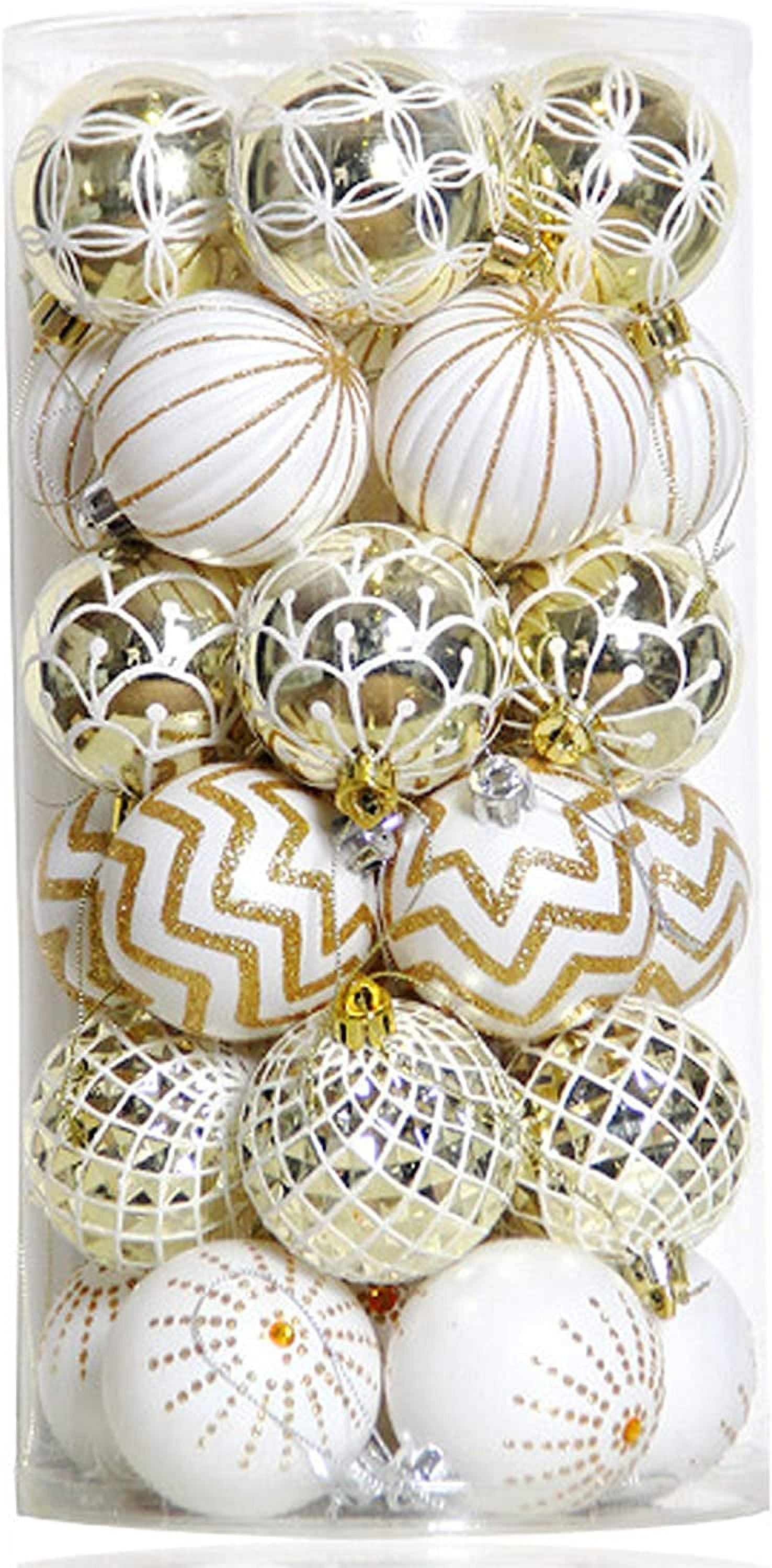 30PCS Christmas Balls Ornaments,60MM Gold&White Painted Shatterproof