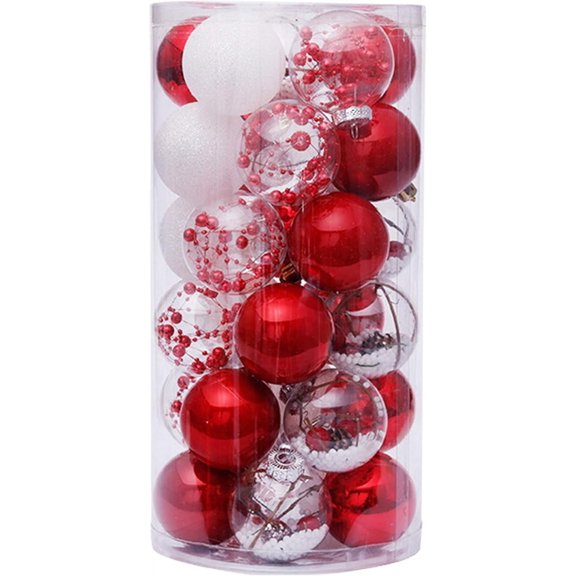 30PCS Christmas Balls Ornaments, Shatterproof Holiday Bulbs Festive Wedding Hanging Ornaments Christmas Tree Decoration Clear Red&white
