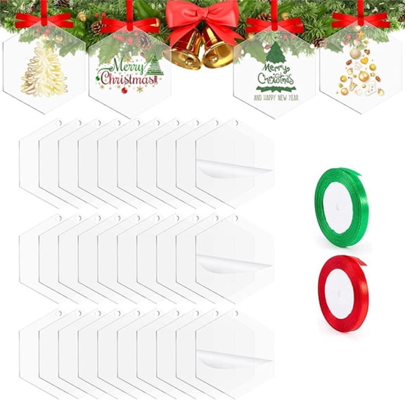 30PCS Christmas Clear Acrylic Ornament Blanks Bulk Christmas Decor DIY Crafts Personalized Home Decorative Hanging Ornaments for Xmas Tree