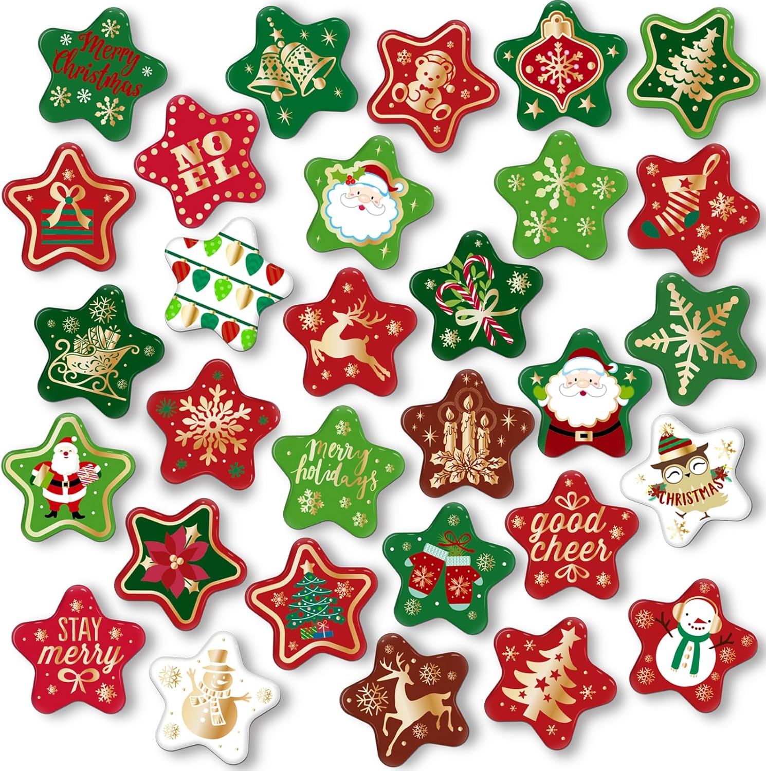 30PCS Christmas Fridge Magnets Star Merry Xmas Magnets Refrigerator ...
