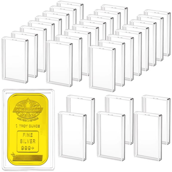 30PCS Clear Silver Bar Storage Cases, Transparent Plastic Protective Coin Holder Container, Stackable Transparent Collection Box Organizer for 1 oz Silver Bars, Commemorative Coins
