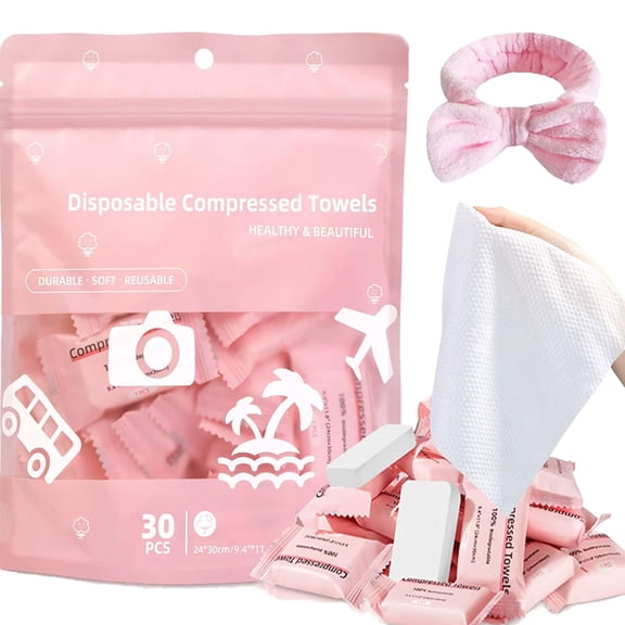 30PCS Compressed Towels Tablets, Disposable Compressed Towels for Travel, Portable Cotton Coin Tissues Soft Thick Expandable Towels Camping,Home,Makeup Removal