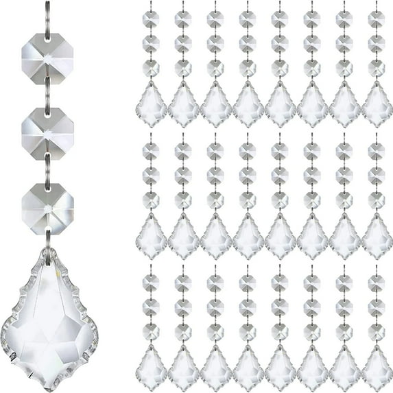30PCS Crystal Acrylic Bead Garland Strands with Teardrop Pendants for Home Decor Wedding Party Chandelier Hanging Ornaments