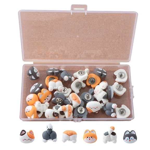 30PCS Cute Animal Pushpins Thumb Tacks Cat & Dog Bulletin Board Pins with Storage Box for Cork Board, Photo Wall, Map, Home & Office Decor