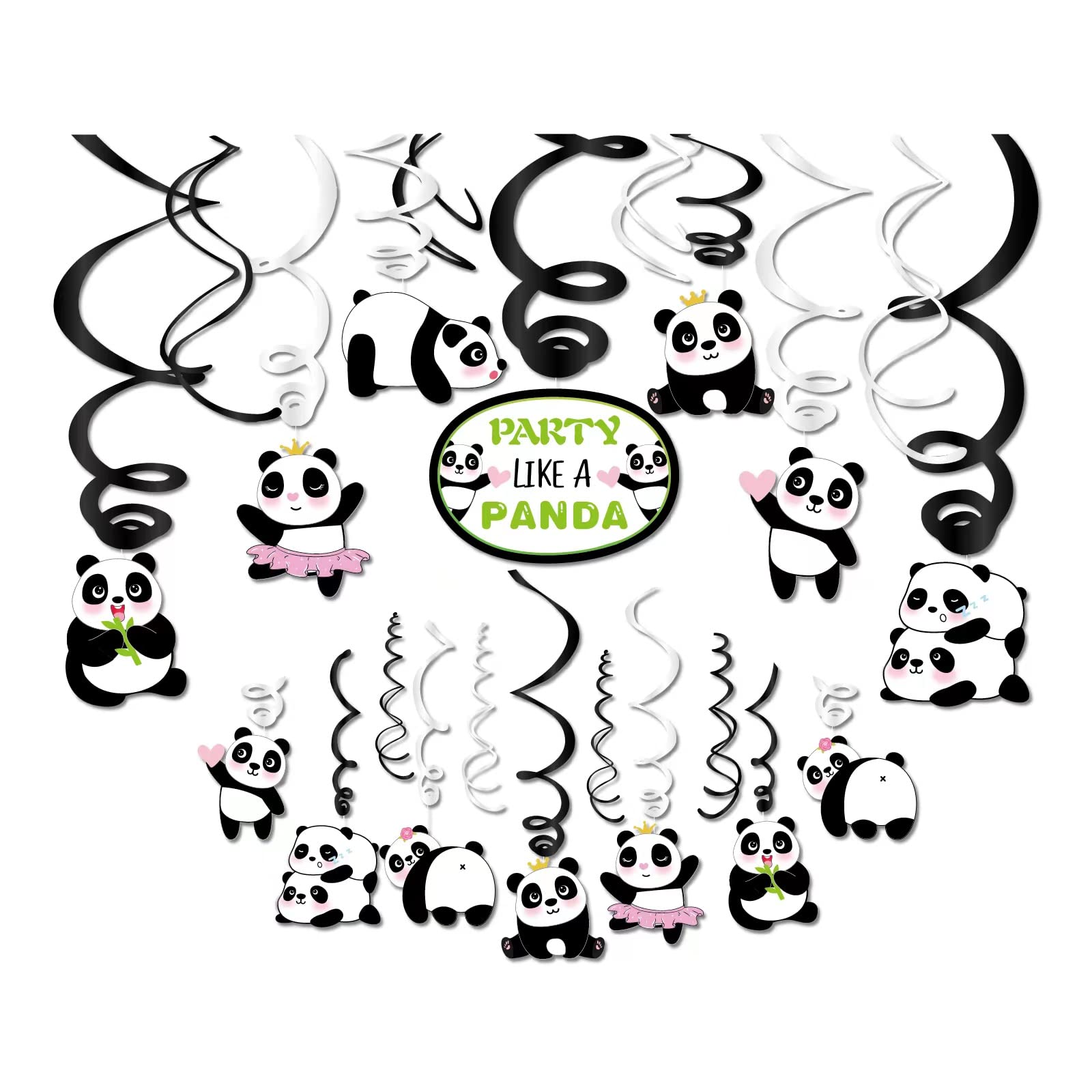 30PCS Cute Panda Birthday AIF4 Hanging Swirl Decorations, Panda Bear