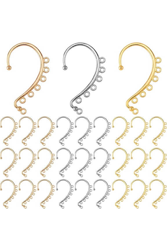 30PCS DIY Ear Cuffs Earrings for Women, Non Piercing Ear Wraps Earrings, Clip on Ear Cuff Earrings, 7 Holes for Jewelry, DIY Jewelry Making Accessories for Earrings (Silver, Gold, kc Gold)